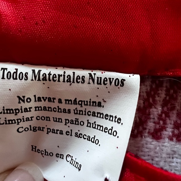 This Tiny 17inch Miniature Satin Tree Skirt with Glitter Snowflake Border in red - Picture 7 of 8